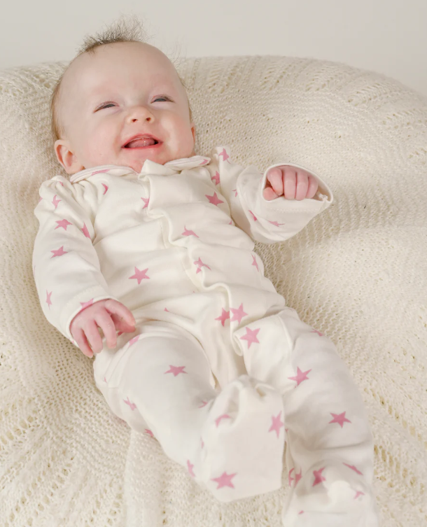 Raspberry Pink Star Magnetic Footed Onesie